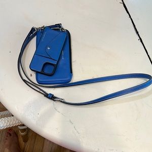 Bandolier iPhone 13 case and pouch blue leather